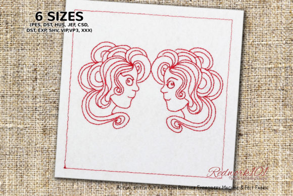 Reviewing the Girls Face Gemini Redwork Design