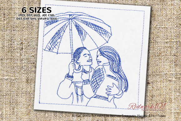 Reviewing the Loving Couple Under an Umbrella Redwork Design